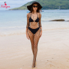 Fancyra Women Black Fishnet Stocking Beach Cover Up Long Sleeve Sheer Swimwear Dress