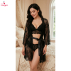 Fancyra Women Black Floral Lace Bridal Lingerie Set - Lace Bralette