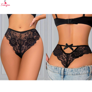 Fancyra Women Black Floral Lace Seamless Thong Panty