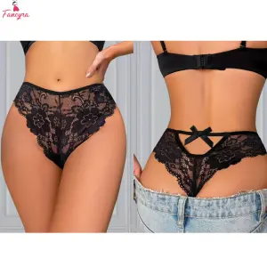 Fancyra Women Black Floral Lace Seamless Thong Panty