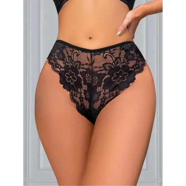 Fancyra Women Black Floral Lace Seamless Thong Panty - Image 5