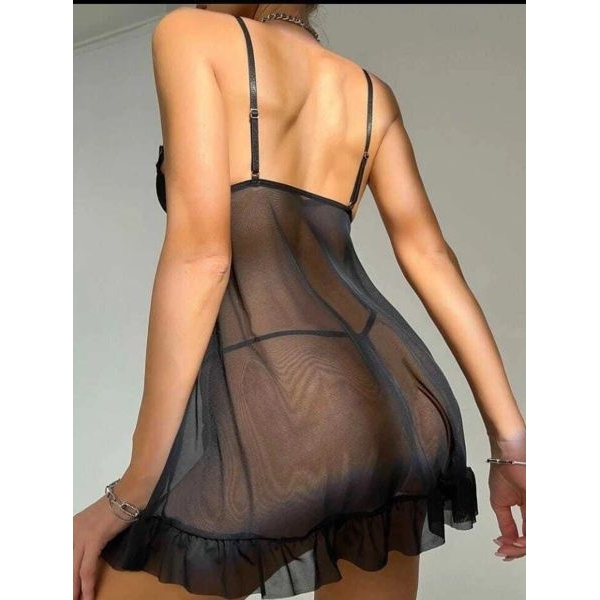 Fancyra Women Black Floral Lace See Through Open Front Hot Babydoll Lingerie - Image 3