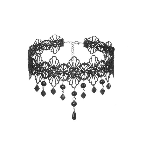 Fancyra Women Black Hollow Lace Floral Beads Pendant - Image 3