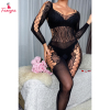 Fancyra Women Black Lace Mesh Bodysuit Stocking Long Sleeve Lingerie