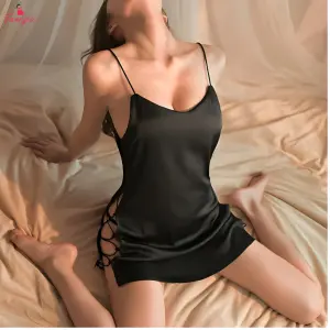 Fancyra Women Black Lace Off Shoulder Sling Secretary Cosplay Anime Dress Hollow Lingerie Dress