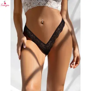 Fancyra Women Black Lace Thong Panties Low Rise V-Shape Lace Comfortable Underwear