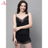 Fancyra Women Black Lace Trim Two Piece Sleeveless Top and Short Pajama Set