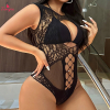 Fancyra Women Black Mesh Lingerie with Keyhole Cut-Out and High-Cut Design Stocking