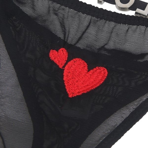 Fancyra Women Black Mesh Thong with Heart Embroidery Side Strap Underwear Panty - Image 5