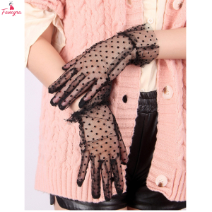 Fancyra Women Black Polka Dot Sheer Mesh Gloves