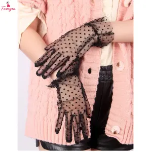 Fancyra Women Black Polka Dot Sheer Mesh Gloves