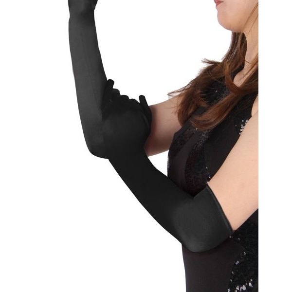 Fancyra Women Black Satin Long Elegant Elbow Length Evening Gloves - Image 2