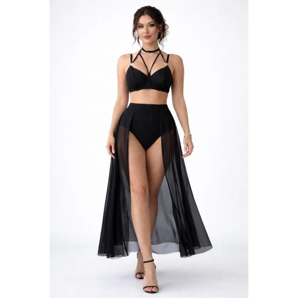 Fancyra Women Black Sheer Long Hot Babydoll Lingerie Set - Image 4