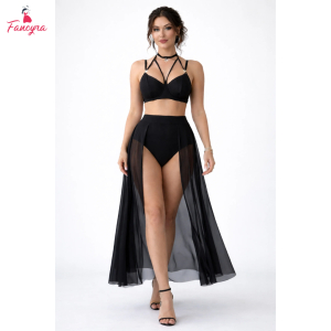 Fancyra Women Black Sheer Long Hot Babydoll Lingerie Set