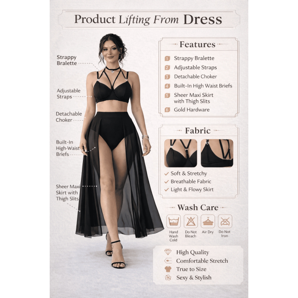 Fancyra Women Black Sheer Long Hot Babydoll Lingerie Set - Image 5