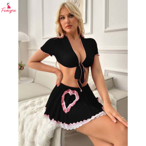 Fancyra Women Black Sheer Mesh Lingerie Set