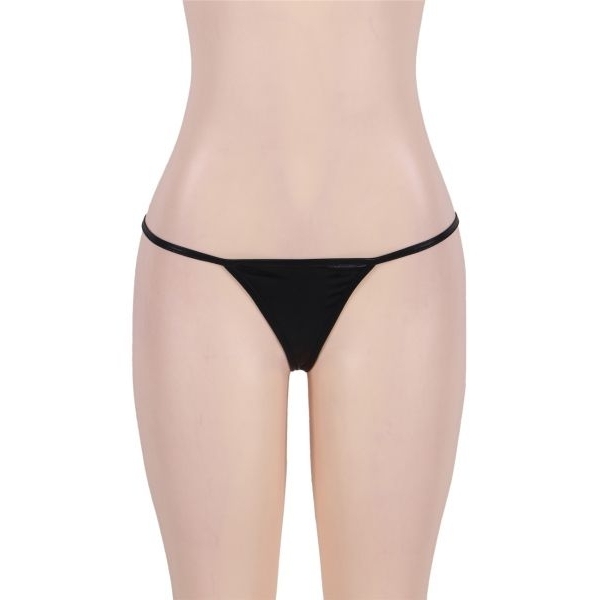 Fancyra Women Black Shiny Wet Look Thong Panty - Image 4