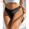 Fancyra Women Black Shiny Wet Look Thong Panty Seamless Glossy Underwear