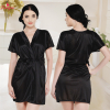 Fancyra Women Black Short Sleeves Kimono Robe Nighty Nightwear