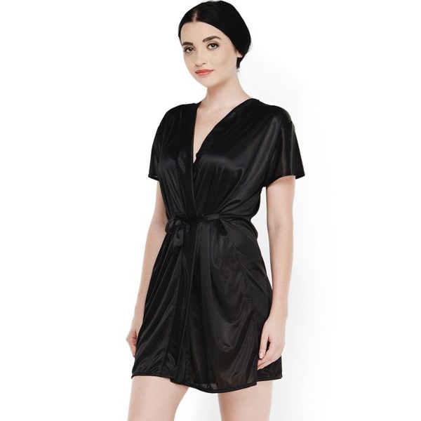 Fancyra Women Black Short Sleeves Kimono Robe Nighty Nightwear - Image 3