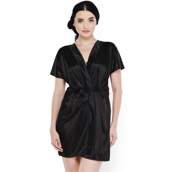 Fancyra Women Black Short Sleeves Kimono Robe Nighty Nightwear - Image 4