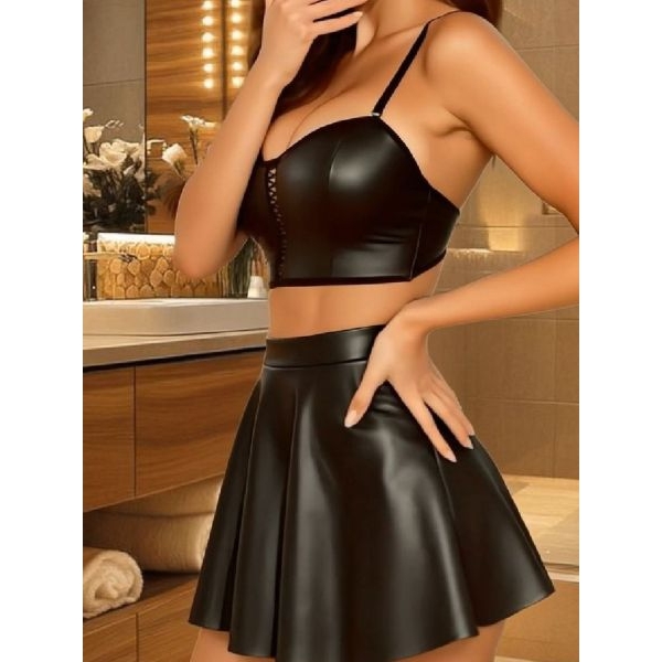 Fancyra Women Black Solid Top and Mini Skirt Nightwear Baby Doll Lingerie Set - Image 5