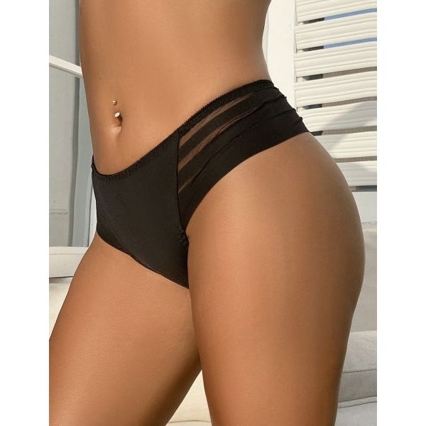 Fancyra Women Black Stripe Mesh Low Waist Panties Underwear - Image 2
