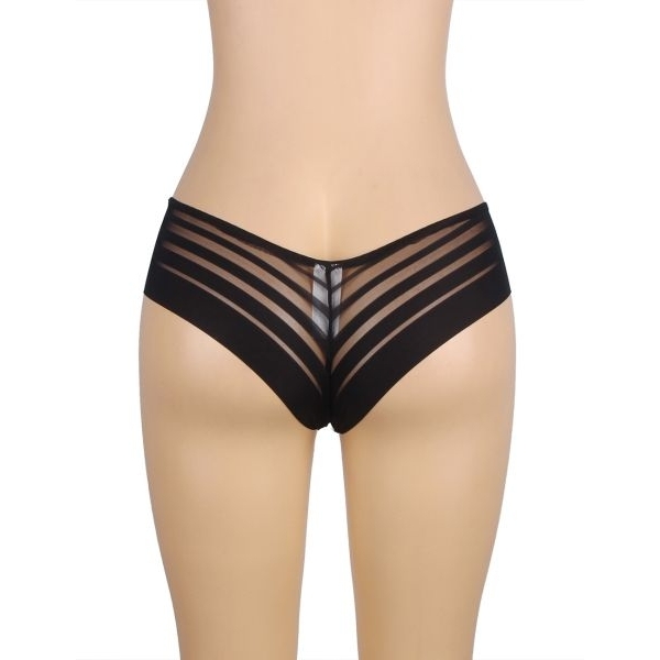 Fancyra Women Black Transparent Low Waist Stripe Mesh Panties - Image 5