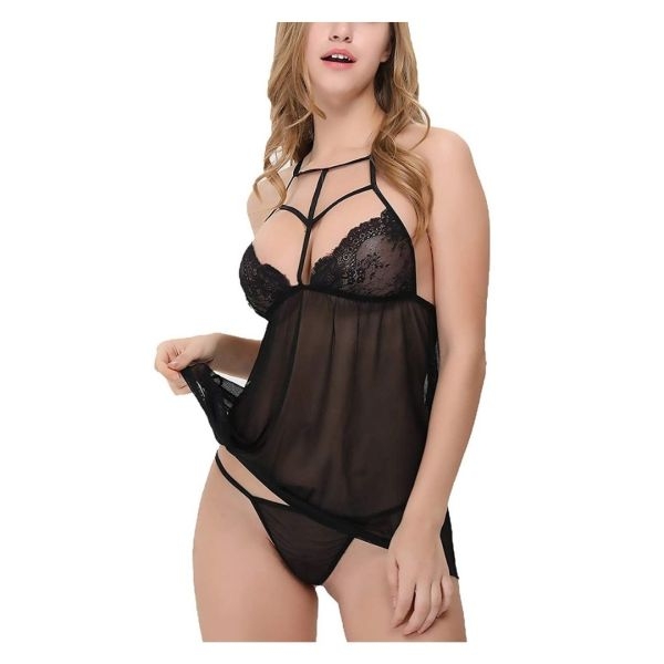 Fancyra Women Blended Solid Babydoll Lingerie Free Size Black Color - Image 4