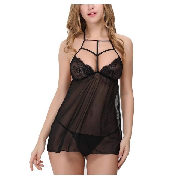 Fancyra Women Blended Solid Babydoll Lingerie Free Size Black Color - Image 5