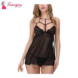 Fancyra Women Blended Solid Babydoll Lingerie Free Size Black Color