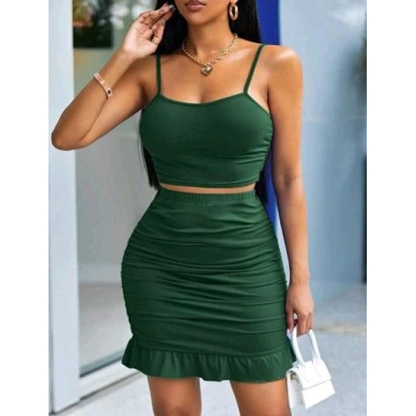 Fancyra Women Bodycon Two Piece Set Crop Top Ruffled Skirt Club Party Wear Dress with Thong - Image 4