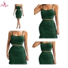 Fancyra Women Bodycon Two Piece Set Crop Top Ruffled Skirt Club Party Wear Green Dress with Thong