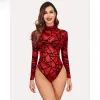 Fancyra Women Bodysuit Elegant Mesh Top Long Sleeve Turtleneck Lingerie Babydoll