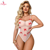 Fancyra Women Bow Attached Teddy Bodysuit Top Mesh Sheer Lingerie