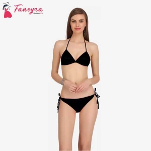 Fancyra Women Bra Panty Bikini Set Black Color Free Size