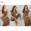 Fancyra Women Bronze Satin 3-Piece Nightwear Set - Long Outer Robe Nightgown & Pajama Set
