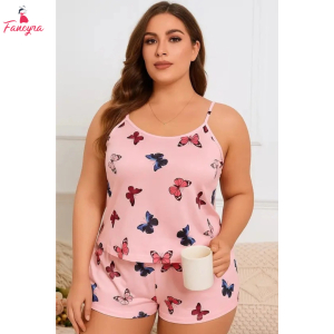 Fancyra Women Butterfly Printed Causal Top and Shorts Nightwear Pajama Set