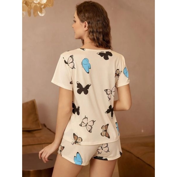 Fancyra Women Butterfly Printed Short Sleeves Sleepwear Pajama Set - Image 4