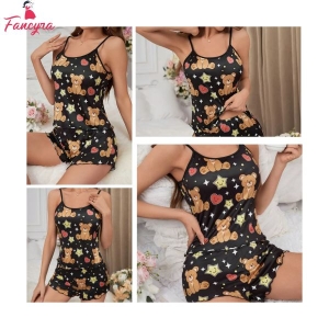 Fancyra Women Cartoon Printed Tee & Shorts Pajama Set