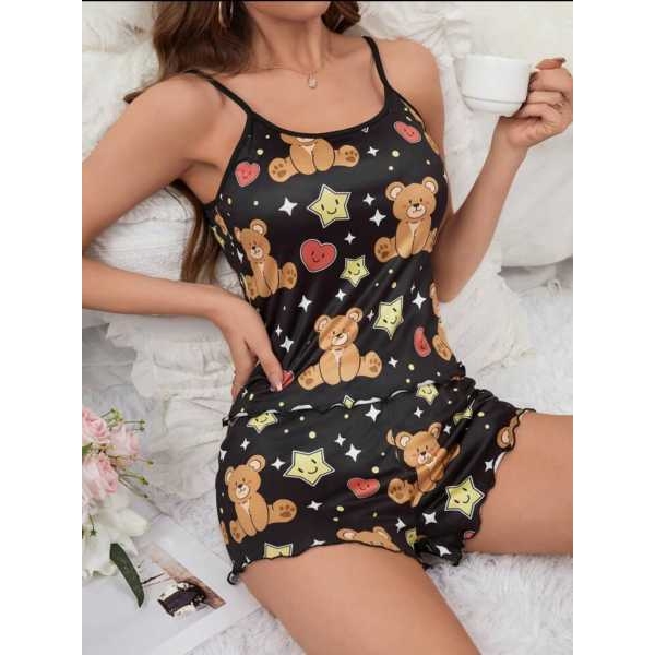 Fancyra Women Cartoon Printed Tee & Shorts Pajama Set - Image 5