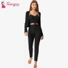Fancyra Women Casual Ruched Crop Top with Long Sleeves Cardigan and Pants