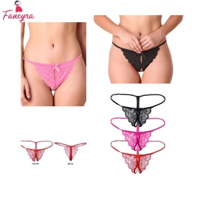 Fancyra Women Combo Pack of 3 Soft Stretchable Lace G-String Thong Panty Set For Women