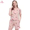 Fancyra Women Conversational Printed Satin Night suit Pajama Set