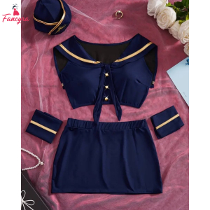 Fancyra Women Cosplay Lingerie Set Flight Attendant Air Hostess Costume Role Play Outfit with Hat & Hand Bands