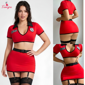 Fancyra Women Costume Roleplay Crop Top and Mini Skirt Lingerie Set