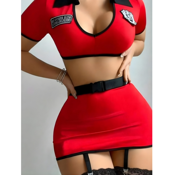 Fancyra Women Costume Roleplay Crop Top and Mini Skirt Lingerie Set - Image 5