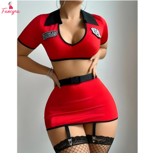 Fancyra Women Costume Roleplay Crop Top and Mini Skirt Nightwear Lingerie