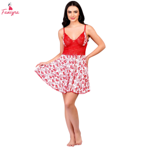 Fancyra Women Cotton Lycra Baby Doll Lingerie Dress for Honeymoon Wedding Night
