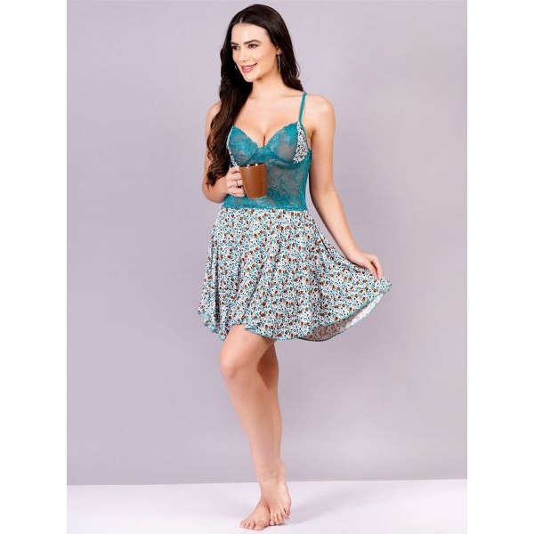 Fancyra Women Cotton Lycra Floral Baby Doll Lingerie for Honeymoon Wedding Night - Image 3